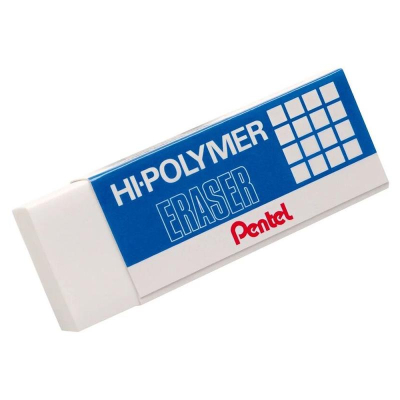 Ластик пластиковый для карандаша Pentel HI-Polymer 74х32х13мм белый