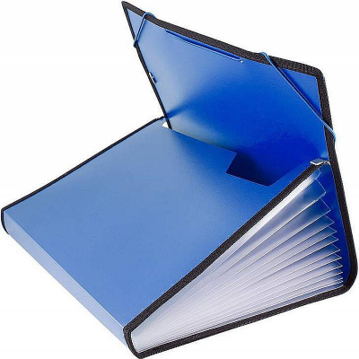 Папка A4  13 отделений Бюрократ на резиновых застежках с окантовкой пластиковая синяя