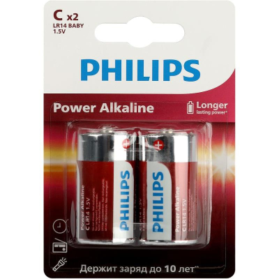 Батарейка Philips  1.5V C/LR14 Power Alkaline  2шт в блистере