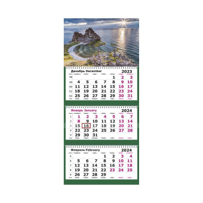 Календарь настенный 2024 квартальный 3-блочный 19х55см Мини 'Красота Байкала' на гребне