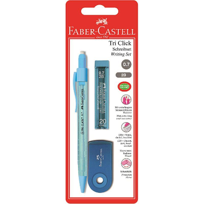 Набор Faber-Castell карандаш автоматический 0.7мм 'Tri Clic' +грифели 2B  20шт +ластик 'Sleeve Mini' голубой в блистере