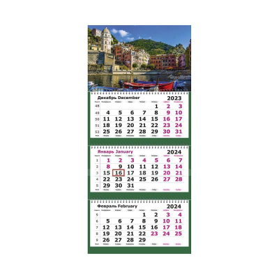 Календарь настенный 2024 квартальный 3-блочный 19х55см Мини 'Италия' на гребне