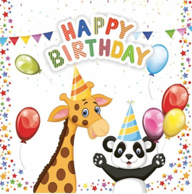 Салфетки Daisy 33х33см 20шт Happy Birthday Жираф и панда 3-слойные
