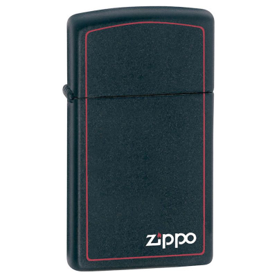 Зажигалка бензиновая Zippo  slim 'Logo Border Red' с покрытием Black Matte черная матовая